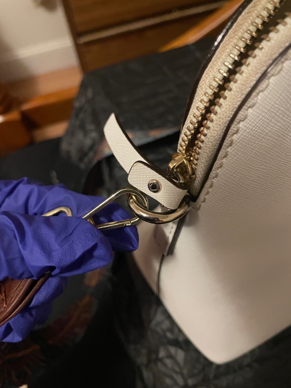 kate spade Cream Saffiano Leather Satchel with Patterned Strap - Picture 13 of 16